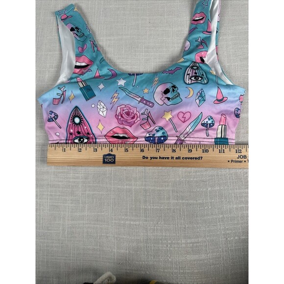 Juniors Size Small Workout / Swim‎ Top Witchy Mushrooms Skulls Crystals Heels - Picture 2 of 9
